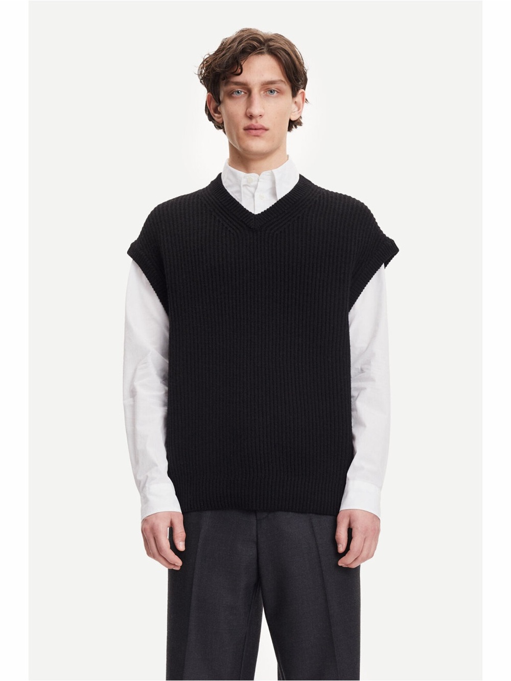 SAMSOE Anders Vest 11091 SKY CAPTAIN Ribbed V-Neck Sweater Vest